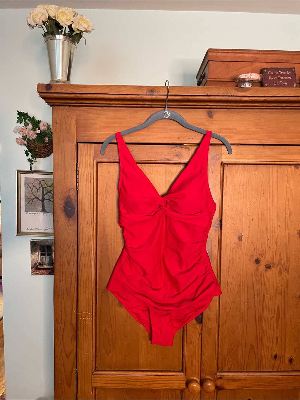 Classic Red One-Piece Swimsuit with Front Twist